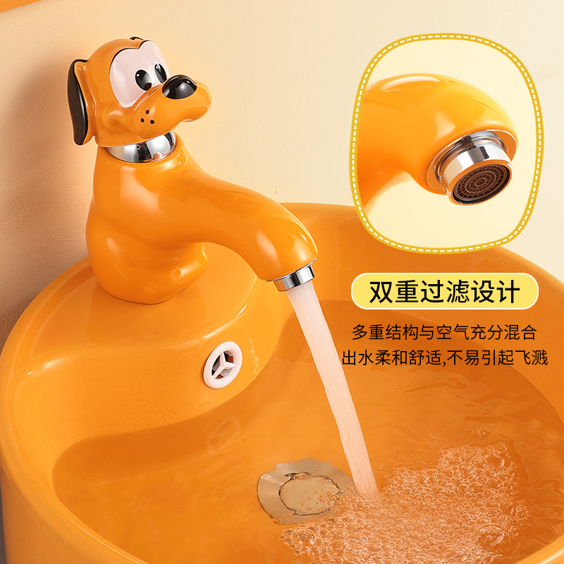 Grifo de cerámica creativo con diseño de dibujos animados para niños, lavabo con filtro ecológico, grifo de agua fría y caliente