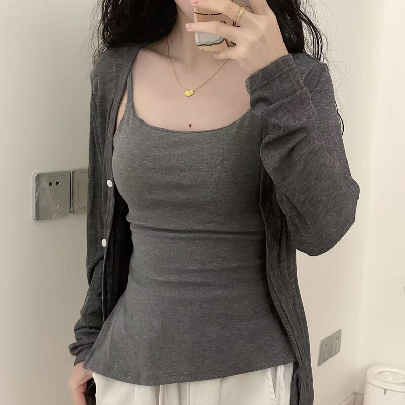 Korean Retro Hong Kong Style One-Piece Asymmetrical Diagonal Slit Camisole Solid Color Inner Top for Women Korean Retro Hong Kong Style One-Piece Asymmetrical Diagonal Slit Camisole Solid Color Inner Top for Women