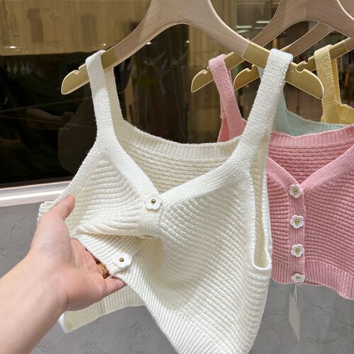 Designers' Choice Women's Knitted Tank Top with Strap, Casual and Unique, Summer Innerwear, Sleeveless Short-Sleeve Top, Style 0158