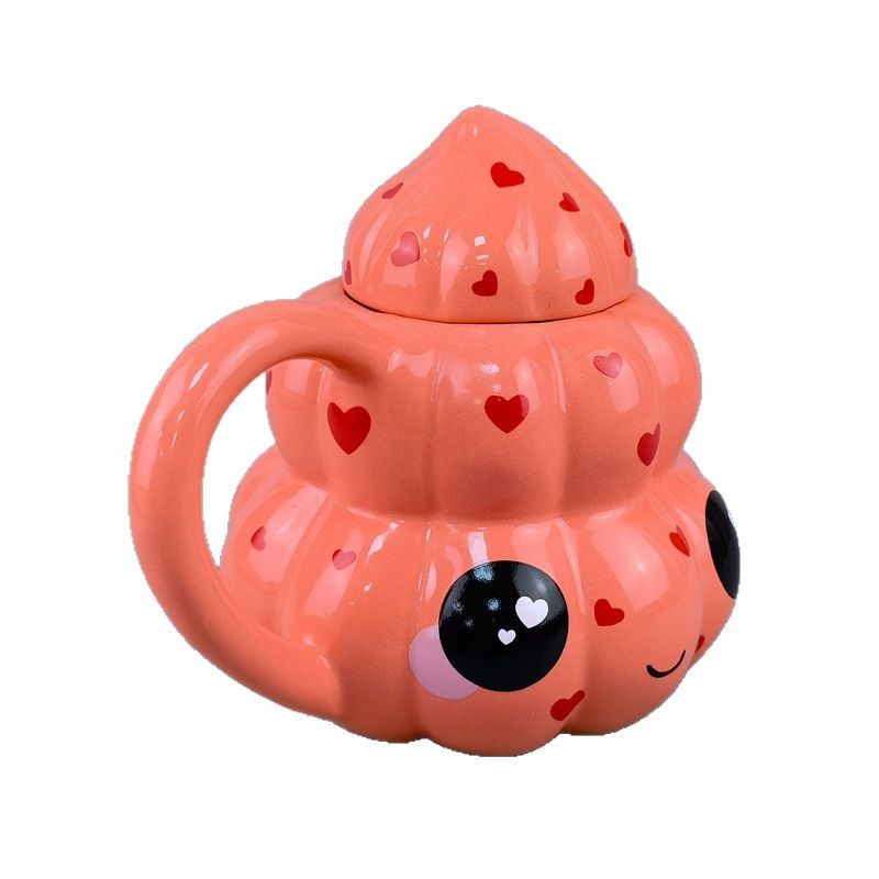 Pink Love Smiley Pagoda Azúcar Taza de cerámica con tapa Taza de café de caca caliente de Amazon Regalo de cumpleaños