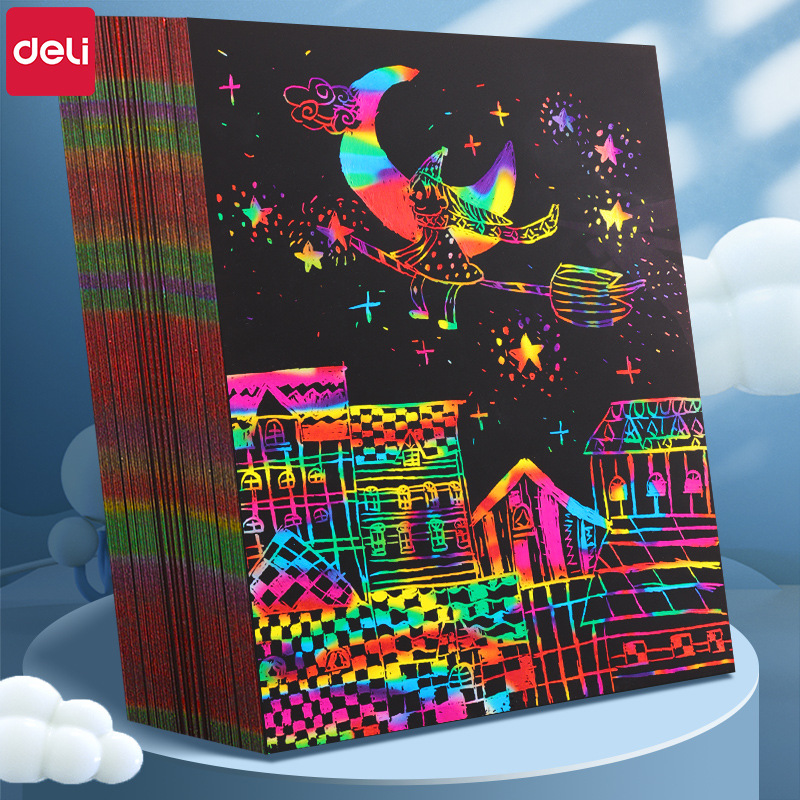 得力刮画纸儿童a4刮刮画炫彩16k幼儿园小学生彩色蜡画手工diy制作