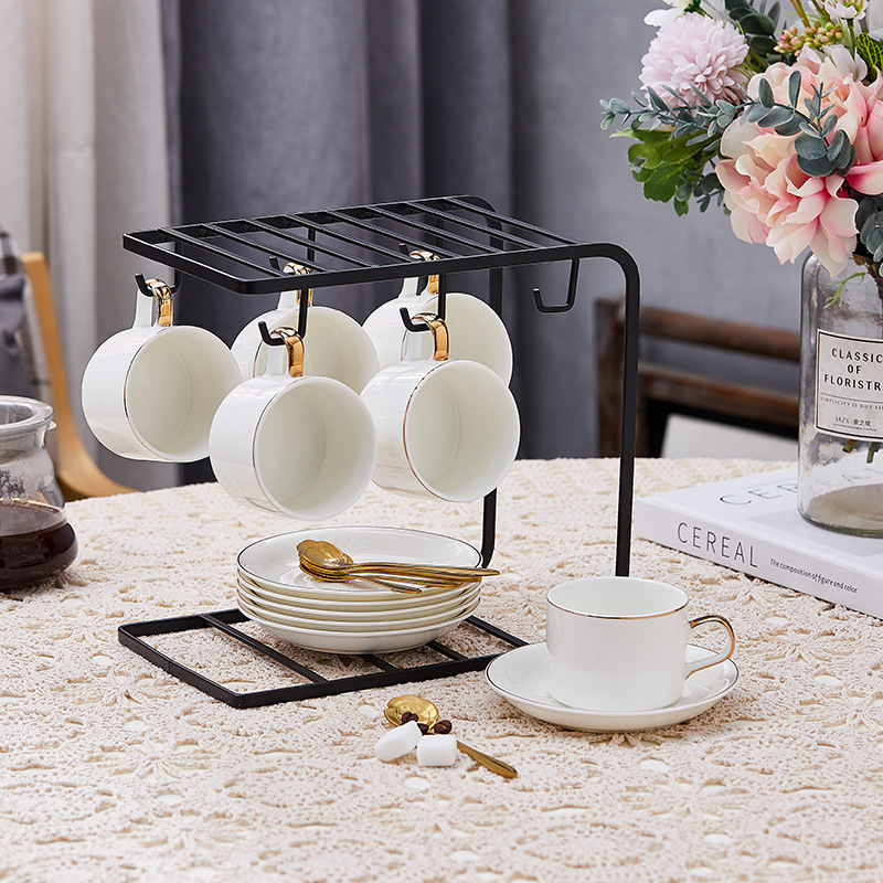 Simple hogar taza de café de cerámica y platillo traje tarde taza de té conjunto Oficina borde de oro flor creativa taza de té