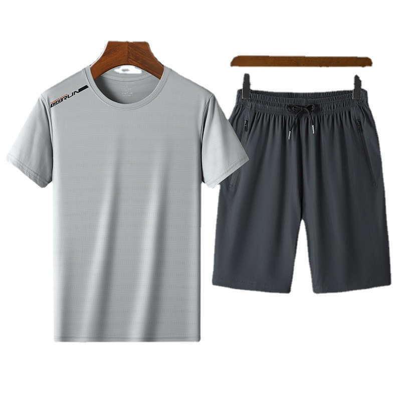 Traje deportivo para hombre casual de verano fina seda de hielo de manga corta pantalones cortos de dos piezas para hombres de secado rápido ropa deportiva para correr