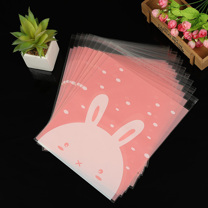 Opp袋工場スポットかわいいウサギプリントクッキーギフト装飾品自己接着PE袋マフラー服装包装袋|undefined