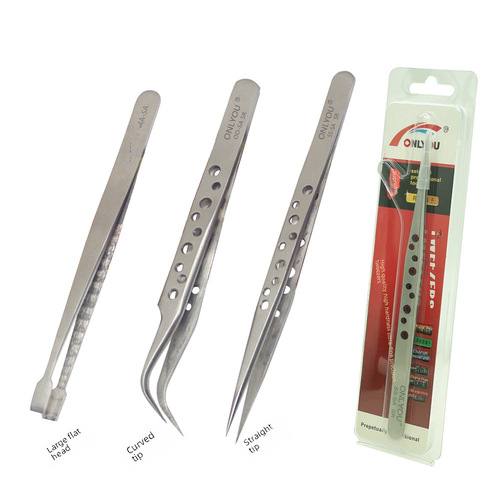ONLYOU SS 34A 7-SA SR Premium Stainless Steel Sandpaper Tweezers with Hollow Anti-Slip and Anti-Magnetic Precision Tweezers