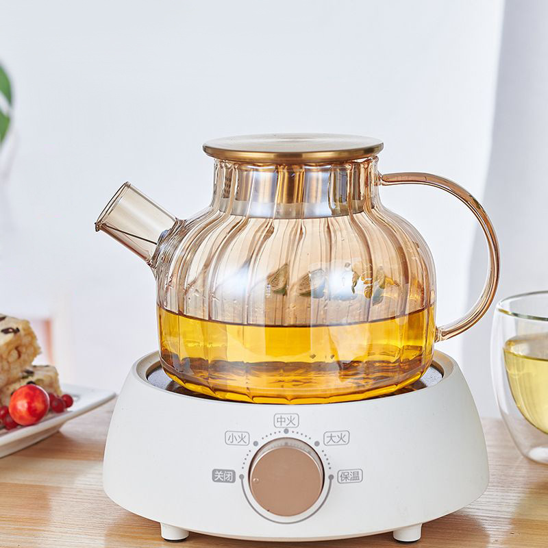 Casa rayas de gran capacidad vidrio ámbar hervidor frío traje salón hospitalidad bebida jugo olla cubierta oro