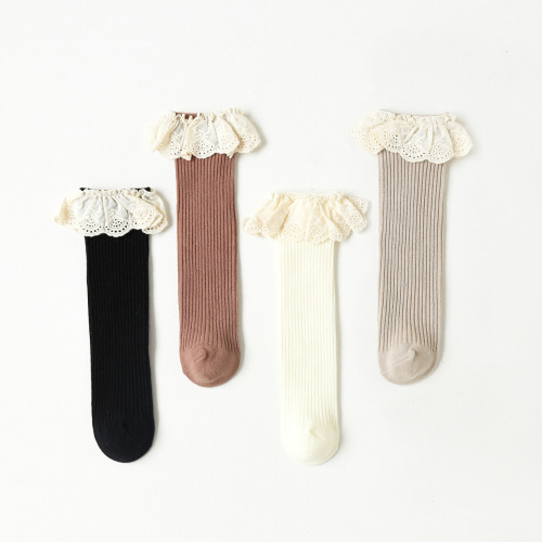 Baby girl socks, spring and autumn breathable high socks, newborn baby Korean mid-calf socks, lace princess socks