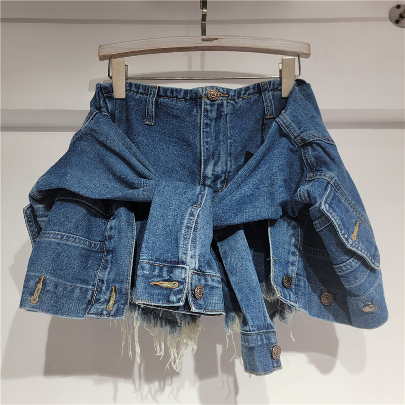 Pantalón Falda de Mezclilla con Nudo para Mujer de Poliéster Denim de Cintura Baja para Uso Diario