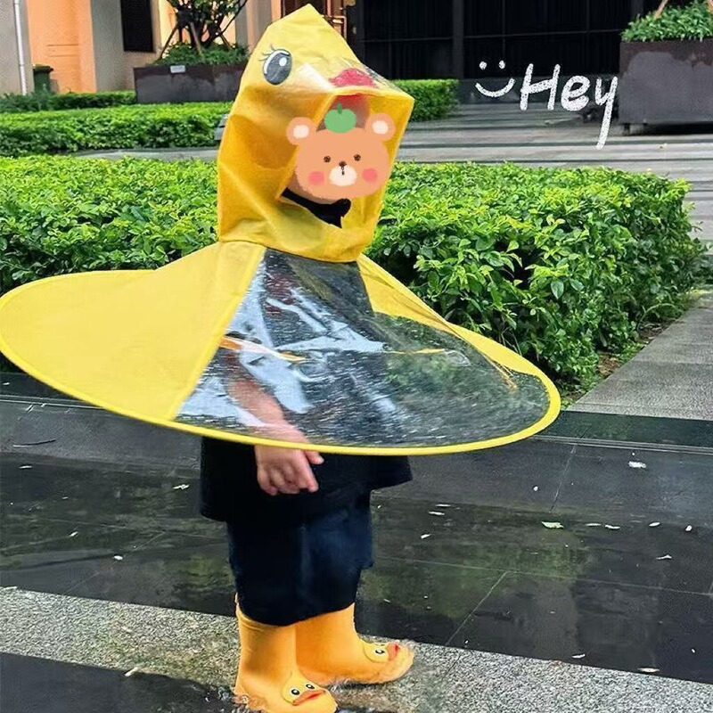 Cross-Border Popular Item: Little Yellow Duck Flying Saucer Raincoat, Children's Cape-Style Umbrella Hat, Kindergarten Children's Raincoat, One-Piece Rain Poncho