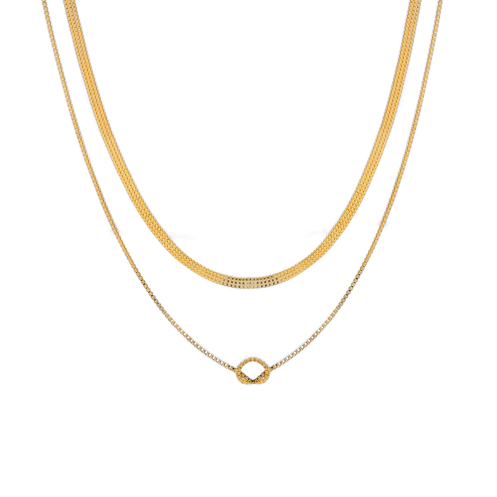 european-and-american-personality-all-match-hot-girl-double-layer-stacked-necklace-female-ins-snake-bone-chain-exquisite-blade-chain-real-gold-clavicle-chain