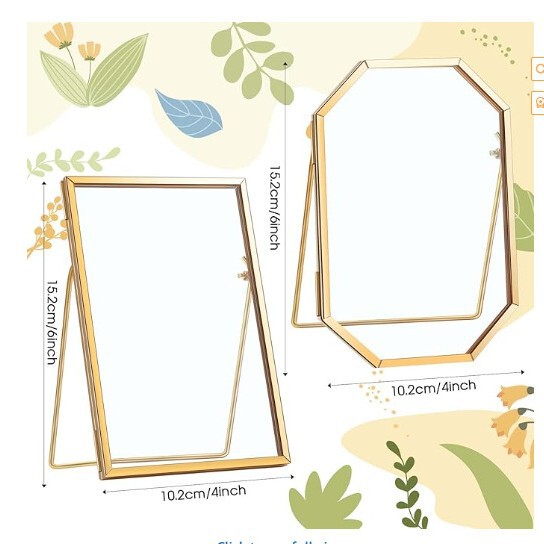Bracket Embossed DIY Small Photo Frame Plant Specimen Photo Clip Picture Clip Transparent Glass Octagonal Metal Photo Frame Wall Hanging