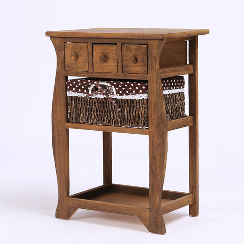 BB4C wholesale modern simple solid wood rattan drawer-type bedside storage cabinet multi-functional simple storage