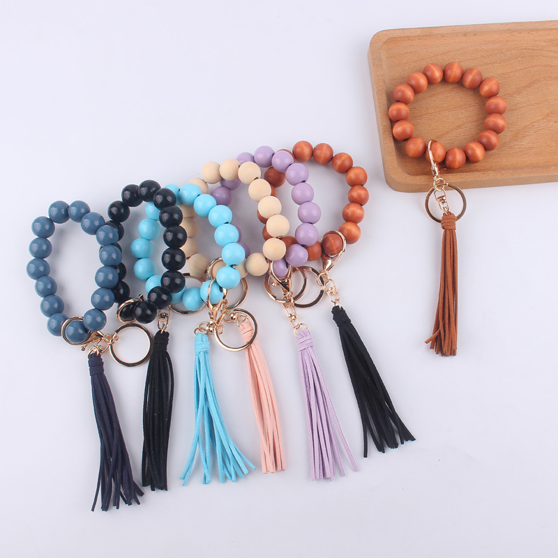 Vintage Style Solid Color Wood Unisex Keychain display picture 1