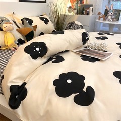A5L黑白小碎花赫本風簡約床上用品四件套ins韓式床單被套單人三件