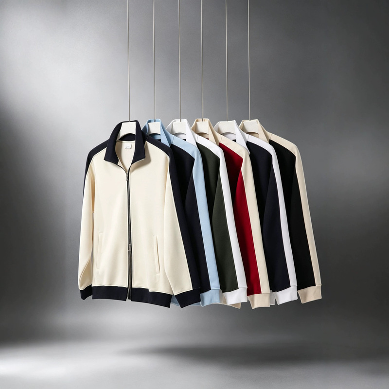 Heavyweight Trendy Cotton Color-Block Double-Zip New 380g Stand-Collar Sweatshirt Men's Trendy Brand Knitted Cardigan Jacket Top Women's