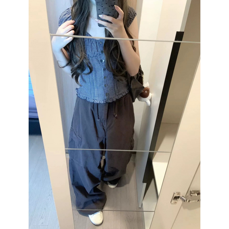 韓国チェック柄スクエアカラーパフ半袖シャツ女性のための夏の 2025 新デザインニッチブレストシャツトップ|undefined