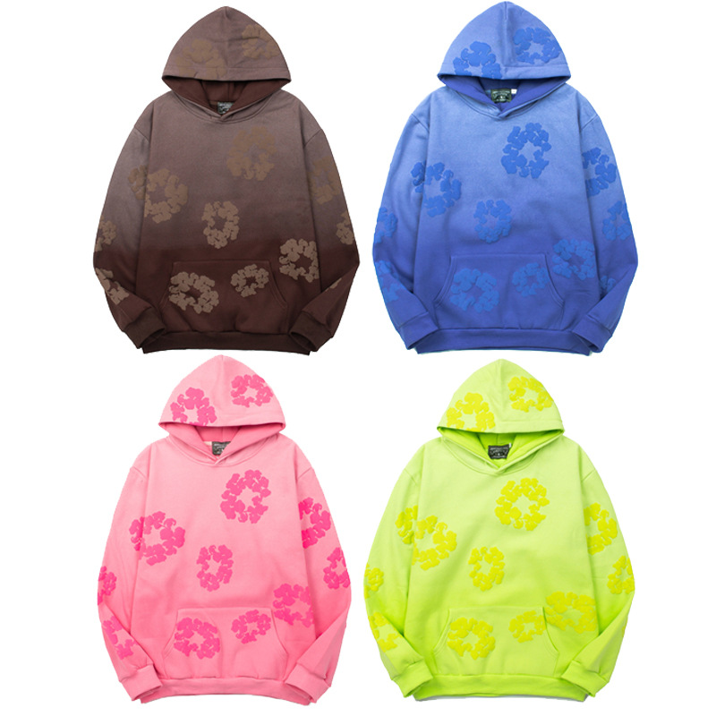 2025 크로스보더 아메리칸 하이 스트리트 레트로 디스트레스드 그라데이션 머드 염색 카폭 폼 후드 스웨트셔츠 남성용 및 여성용