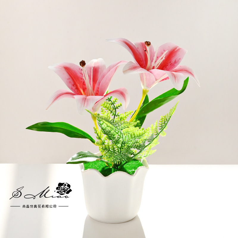 Flores falsas dos extremos sensación de lirio flor de simulación bonsai flor de moda decoración creativa plantación verde artificial simulación maceta