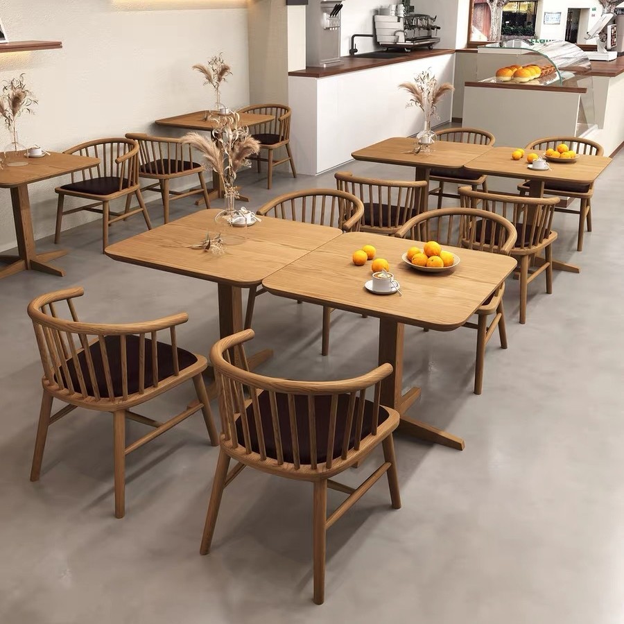 Retro Solid Wood Small Square Table Cafe Teahouse Dining Table Commercial B&B Milk Tea Shop Long Table Restaurant Dessert Shop Tables and Chairs