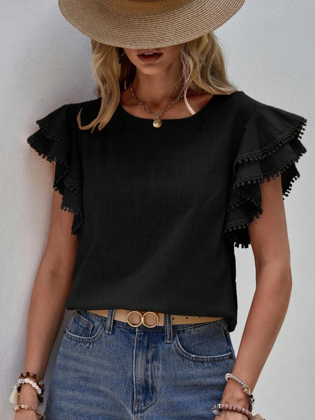 238g Weight Short Sleeve Sleeve Length Pullovers Placket Type Flounce Sleeve Sleeve Type Polyester Fabric Type Regular Top Length T-shirt Tops Type Holiday, Daily Occasion Round Neck Neckline Loose Fit Type Solid Color Pattern Summer Season Women's Gender Button Design Casual, Elegant Style Wholesale Women's Casual Elegant Solid Color Short Sleeve Button Blouses 15