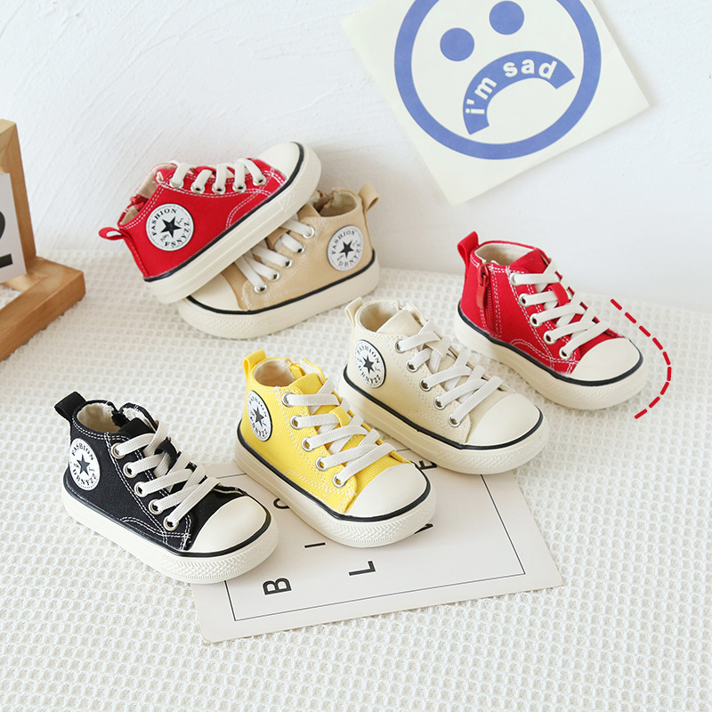 Baby Canvas Shoes High-top Baby Spring and Autumn Boys' Board Shoes Girls' Children's Soft-soled White Children's Shoes Summer