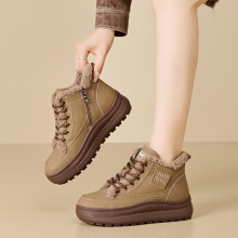 羊羔绒雪地靴女2025秋冬防滑保暖马丁靴加绒加厚复古厚底大码棉靴