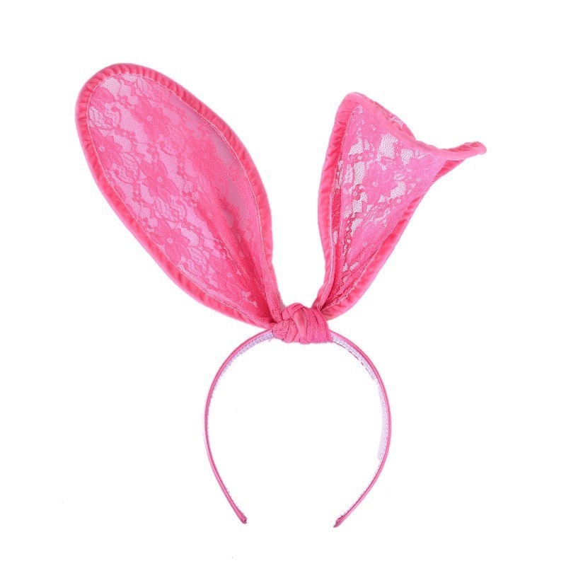 Lace Bunny Ear Headband with Blindfold and Bell, Black Handmade Party Headwear — detail image 12