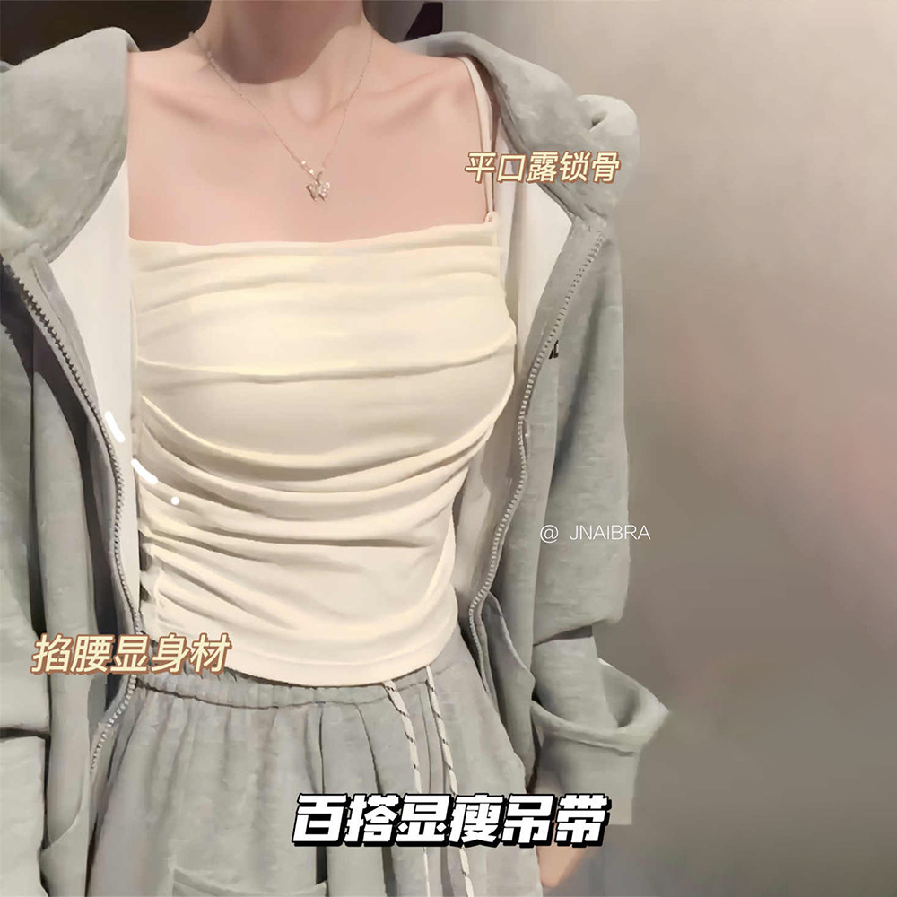 Versión coreana del deseo puro de mostrar el pecho, un gran tirante de un solo hombro plisado, hermoso chaleco trasero, una pieza con almohadilla para el pecho, top de tubo