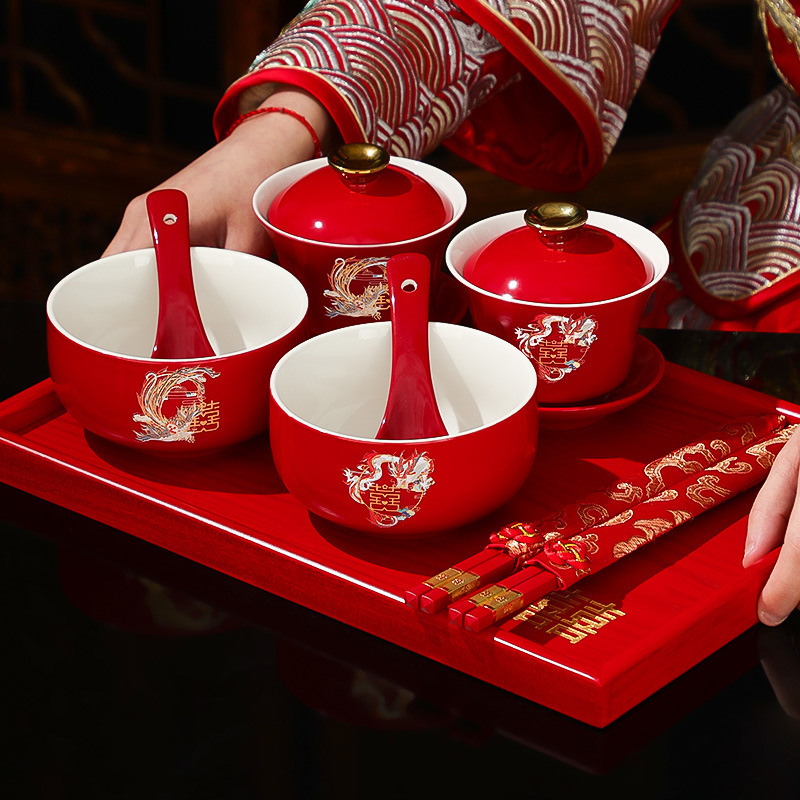 喜茶敬茶杯结婚套装婚礼改口一对喜字红色杯子囍茶具婚庆用品|undefined