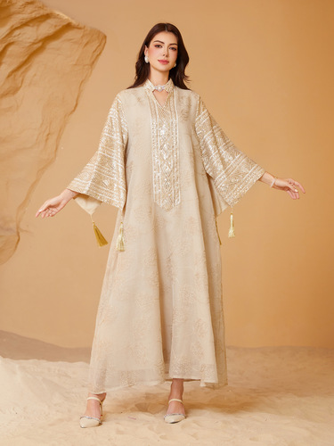 SW68 Muslim Embroidered Sequin Plus Size Women's Western Arab Dubai New Style Robe