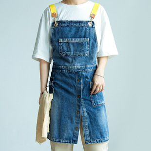 Washed denim apron custom LOGO milk tea shop baking bar men's and women's hair nail work clothes children's studio