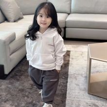 高版本经典可乐B家*24秋冬印花波浪字母男女儿童百搭连帽卫衣套装