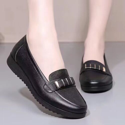 Spring and Summer Mother's Shoes Soft Sole Open-Back Airy Women's Single Shoes Middle-Aged Leather Shoes Breathable Flat Women's Shoes Hole Shoes