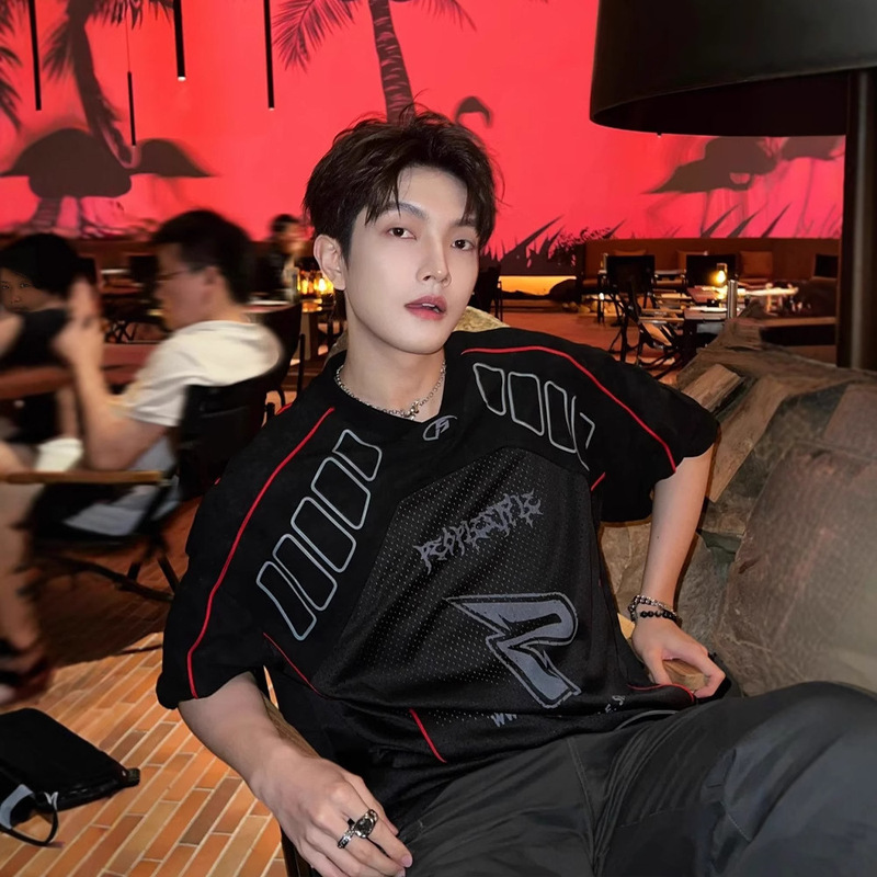 Trendy Brand Yipi Shuai-fried Street T-shirt Men's Short-sleeved American-style High Street Quick-drying Breathable Functional Racing Riding Clothes Sports Jersey