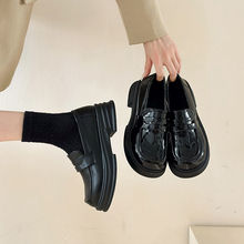 圆头厚底乐福单鞋乐福鞋学院jk皮鞋百搭英伦2025新款脚蹬黑色亮皮