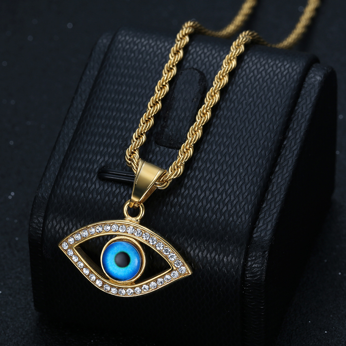 Eye Pattern Men's Gender Hip-Hop Eye Titanium Steel Plating Rhinestones 18K Gold Plated Men's