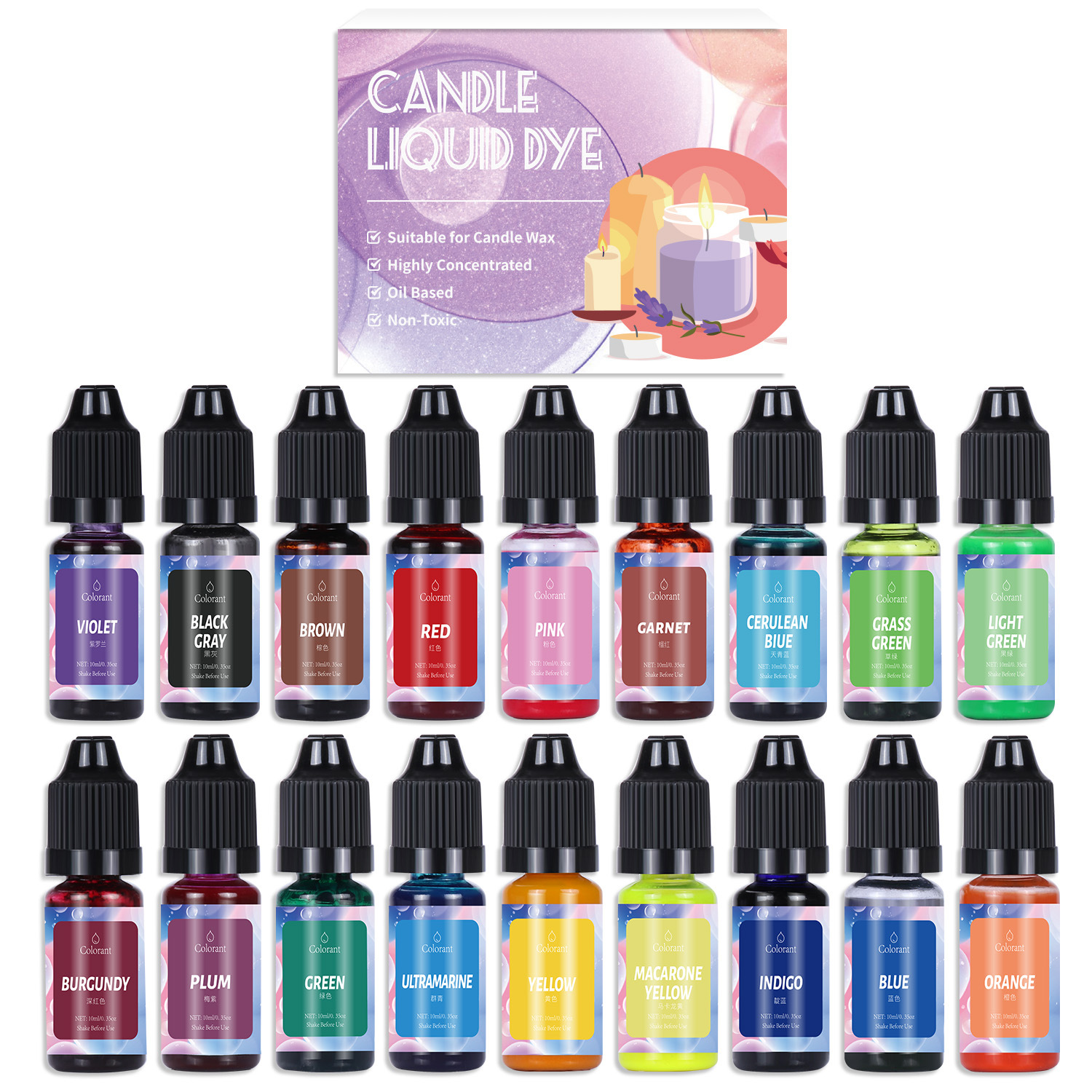 Source factory cross-border high concentration 18 color candle colorant set DIY handmade soap silico