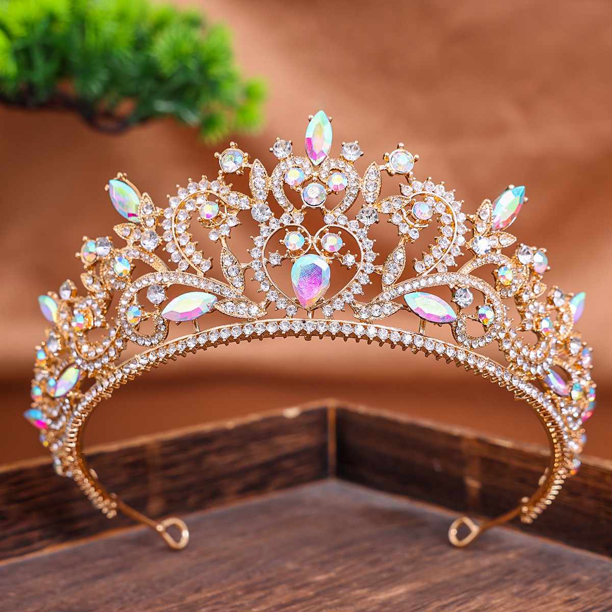 Tocado de corona barroca de novia europea y americana, accesorios para el cabello de corona de princesa de diamantes de imitación, accesorios de diadema de vestido de boda