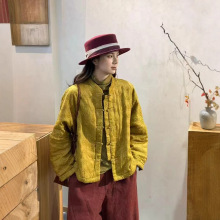 立领长袖重工刺绣亚麻冬季新款新中式开襟排扣女式文艺范棉衣外套