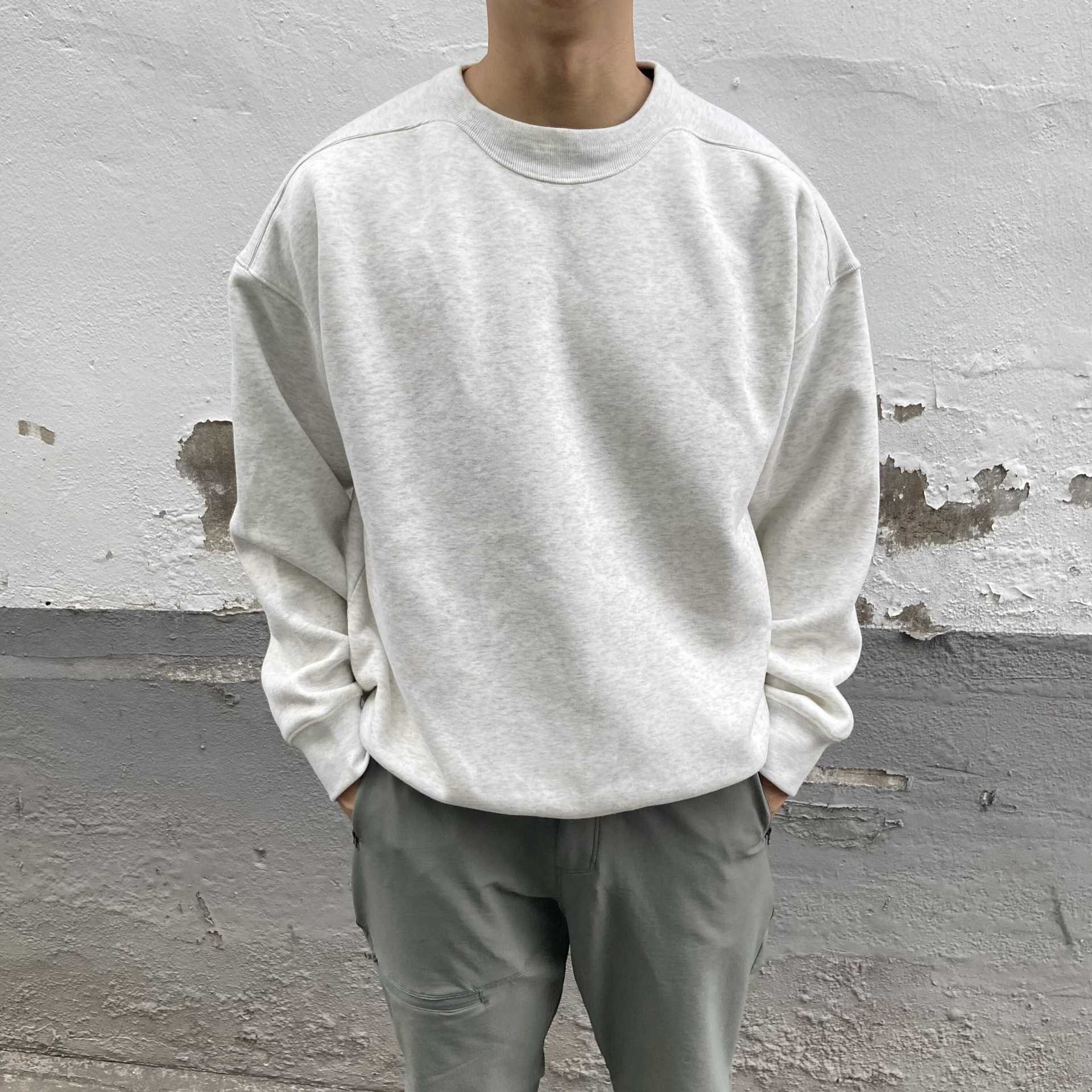 미국 450G 작은 목선 상자 헤비급 짧은 폭 강한 피트니스 클린 핏 라운드 넥 스웨터 스티칭 실 남성