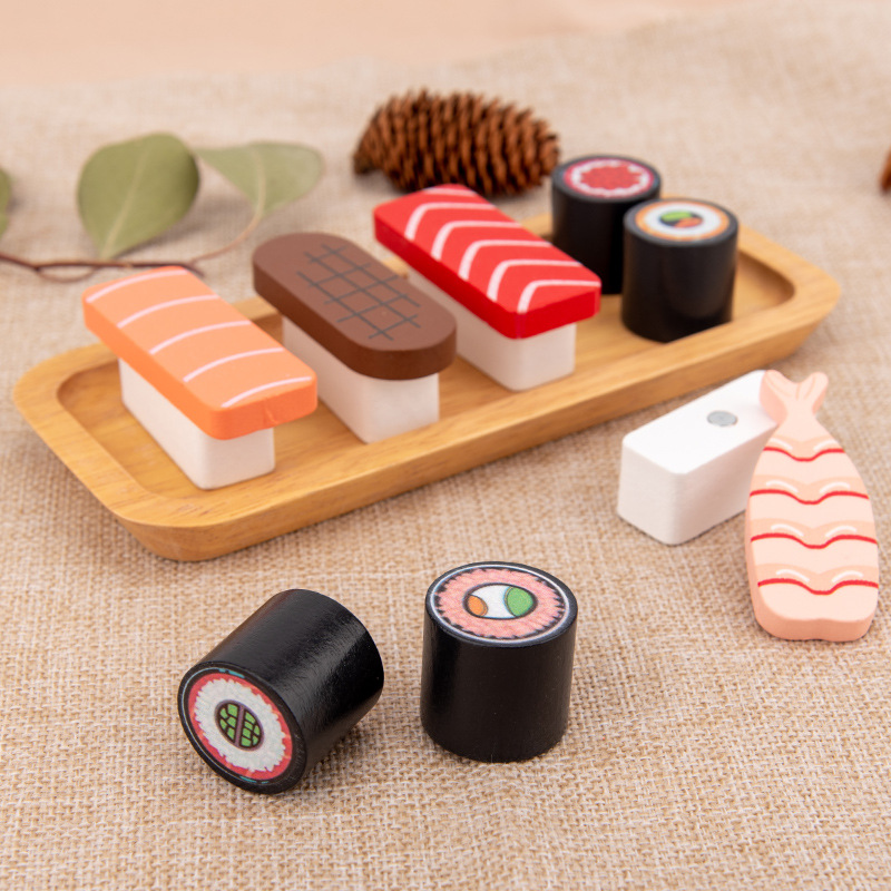 Traje de sushi de simulación de madera para niños pequeños, cocina japonesa, comida cognitiva, juguetes de cocina al por mayor