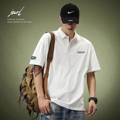 重いポンド白250g純綿半袖poloシャツ男夏ゆるい青年ポールアメリカデザイン感tシャツ潮