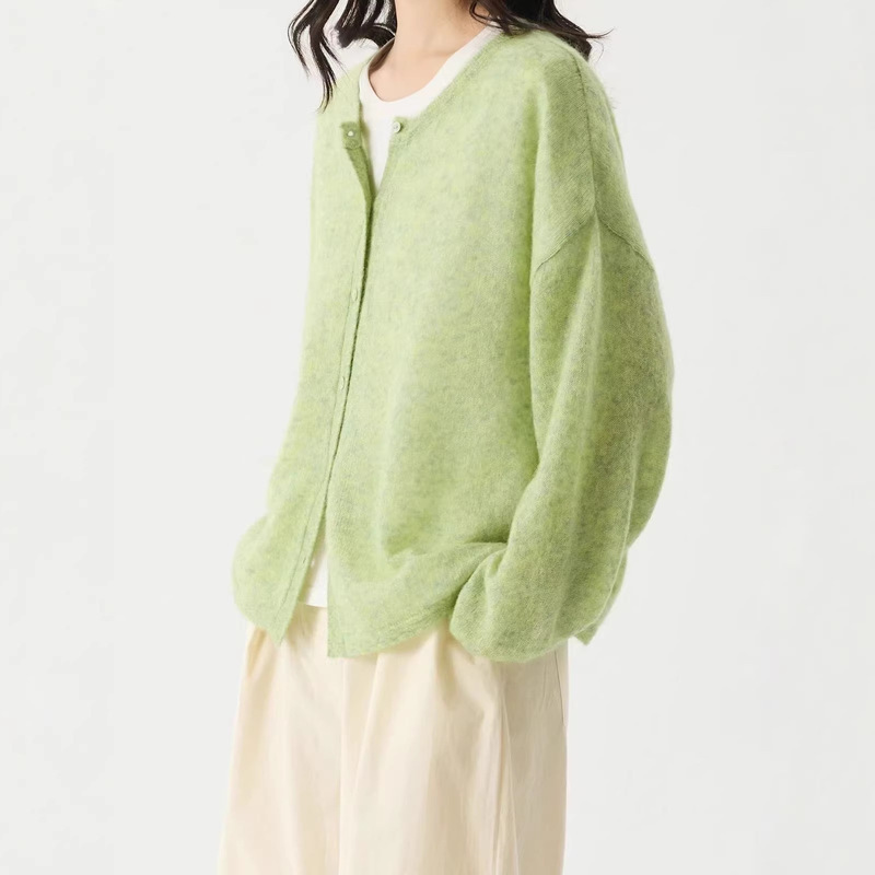 Pre/ Original Quality, Light and Airy White & Oil Painting Green, Relaxed and Transparent Mohair Two-Way Cardigan