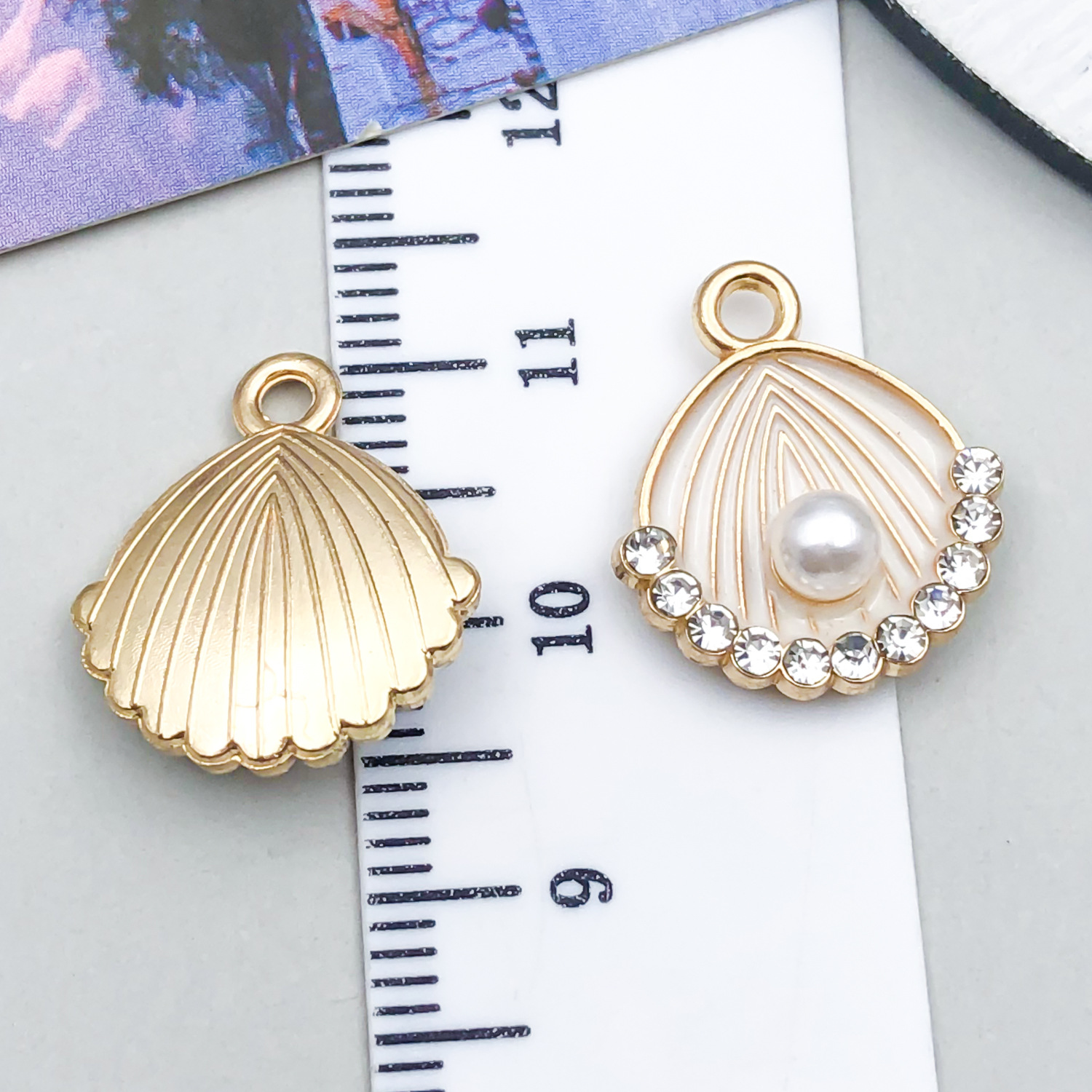 1 kc white oil dripping diamond pearl shell 17x15x5mm-1.1g-23465