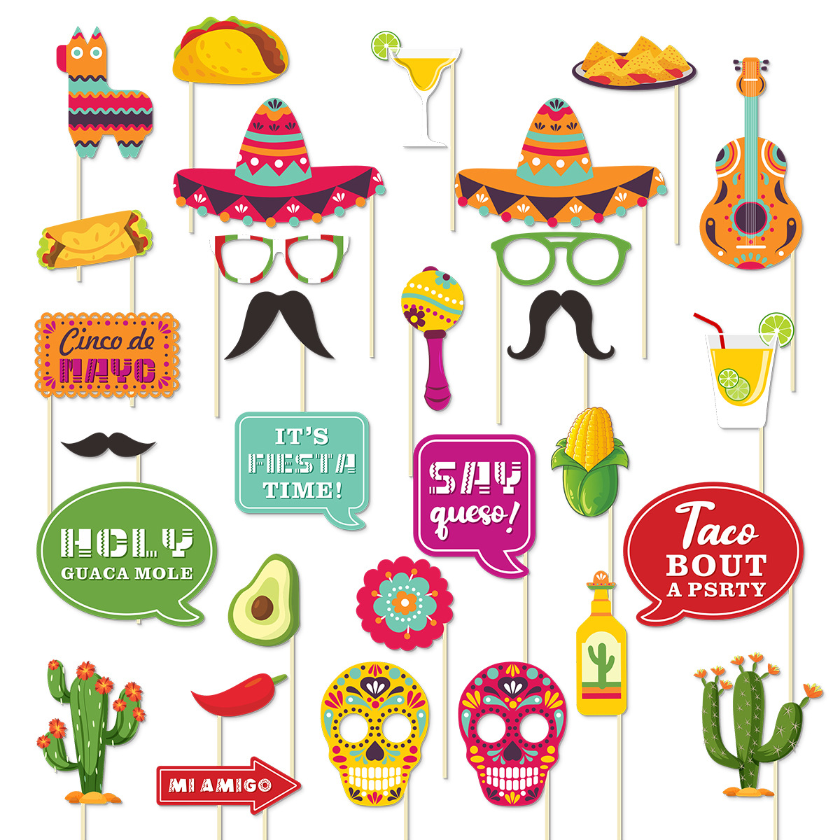 30 conjuntos de torres de carnaval mexicano transfronterizos pueden decorar la fiesta temática para fotografiar accesorios personalizados al por mayor