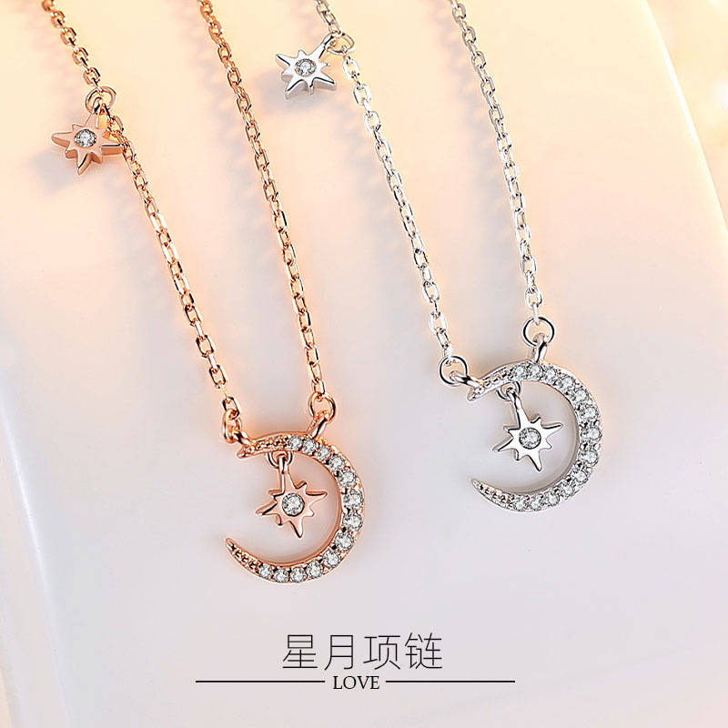 Celebridad en línea Singapur S925 plata esterlina estrella Luna COLLAR COLGANTE nicho diseño simple multi-capa clavícula cadena femenina fabricante