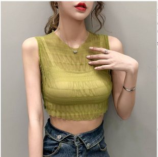 Lu Feina Fake Collar Women's Versatile Short Korean Style Summer New Lace Mesh Bottoming Shirt Sexy Cut Out Lace Shirt
