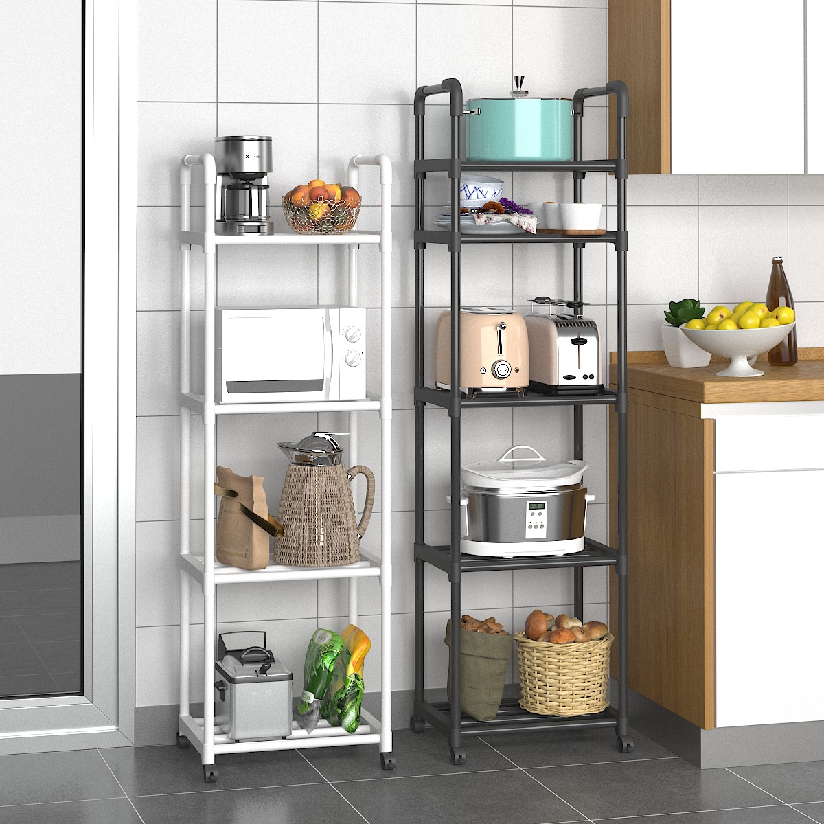 Simple Household Multi-Layer Kitchen Storage Rack Microwave Storage Rack Removable Assembly Rack Multi-Functional with Wheels