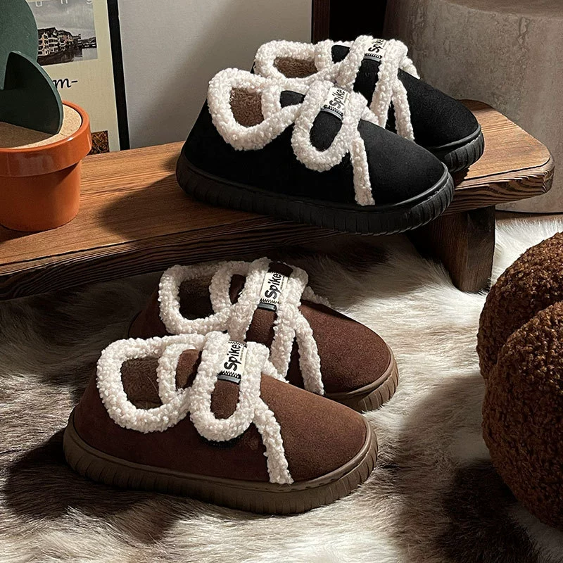 Туфли Birkenstock для женщин зимняя 2024 новая внутренняя бархатная теплая хлопковая обувь с толстой подошвой, стягивающий каблук, хлопковые тапочки для женщин на зиму