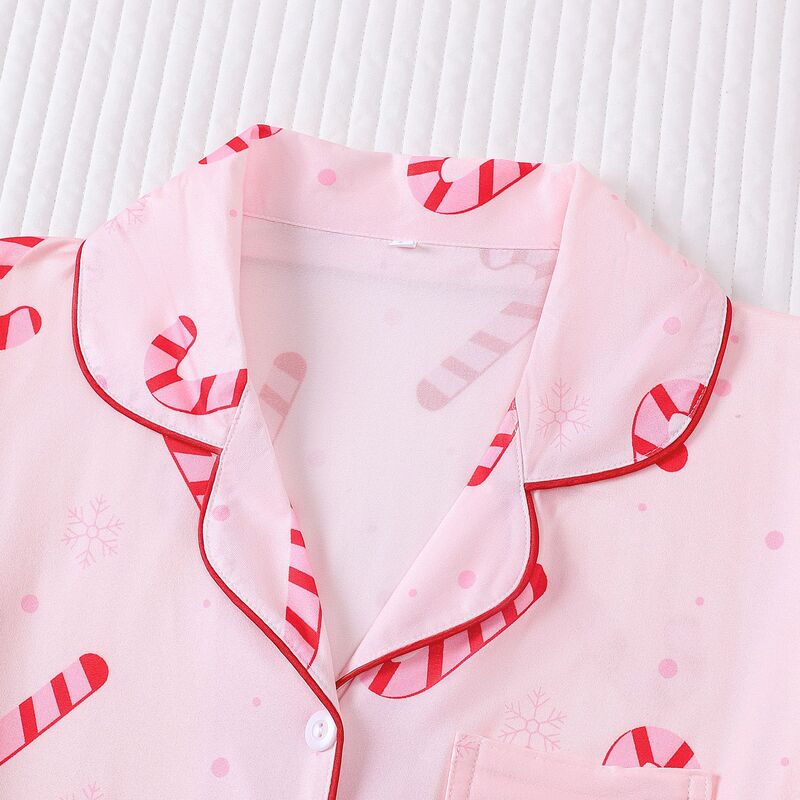 跨境外贸批发女士睡衣四季圣诞节印花翻领短袖短裤欧美家居服套装|undefined
